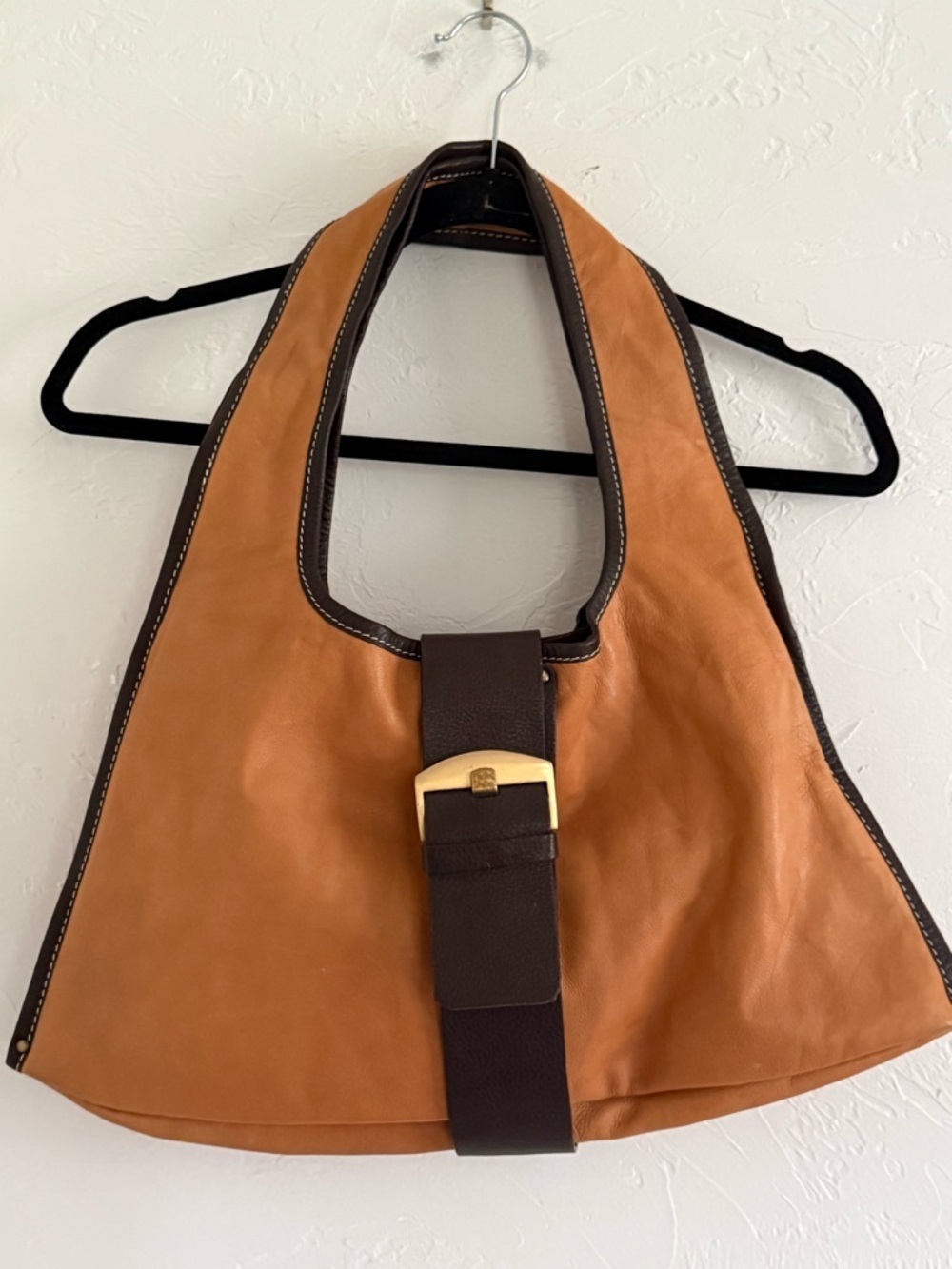 Sophia Visconti Tan Leather Buckle Hobo Shoulder Bag